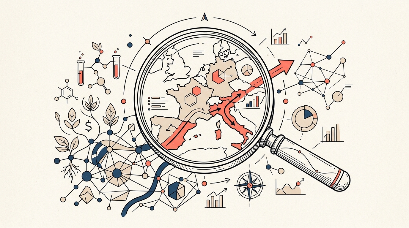 Illustration representing a brand positioning analysis for Arkopharma